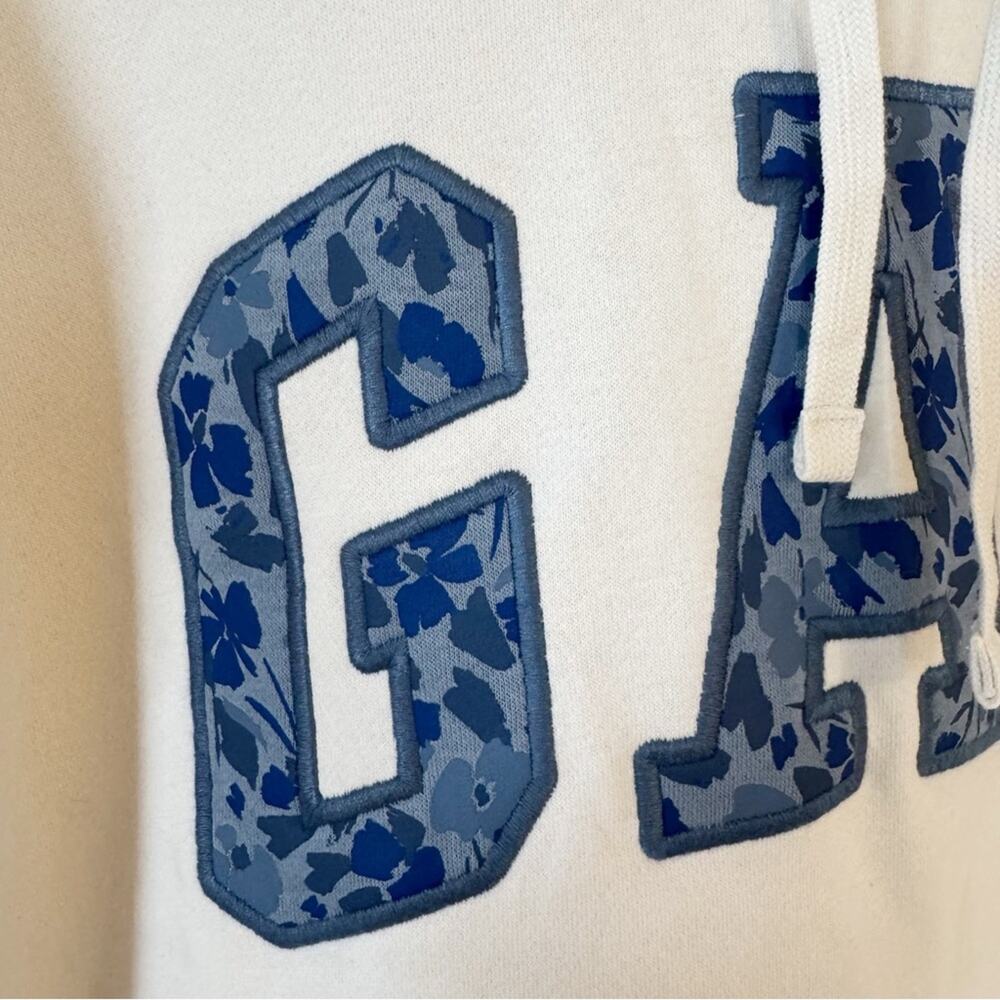 NWT Gap Blue Floral Logo Hoodie Oversized Sweatshirt Carls Stone Off White XL - Picture 5 of 9
